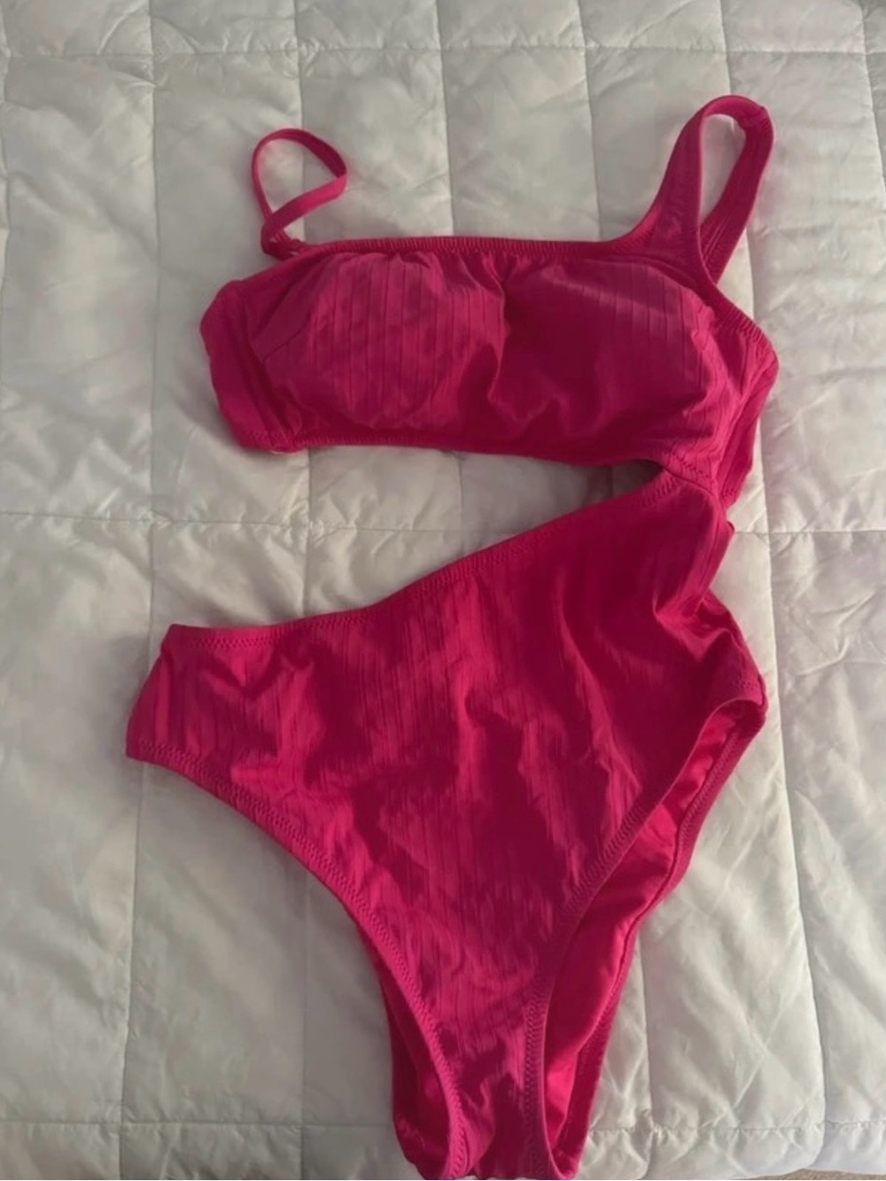Shade & Shore One Shoulder Ribbed One Piece Cut-Out Pink Swimsuit Size Large